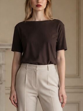Charter Club Petite Soft Pima Cotton Tee | Brown | P/S